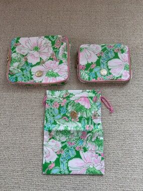 Lilly Pulitzer Packing Cube Set & Shoe Bag in Putting Green Poppyland - NWT